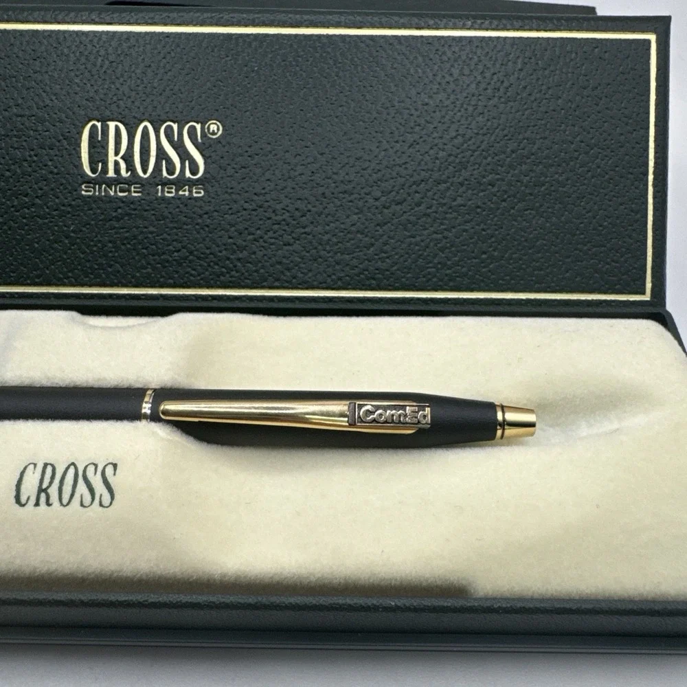 Cross Classic Century 2502 Matte Black Gold Trim Ballpoint Pen ComEd Logo Boxed